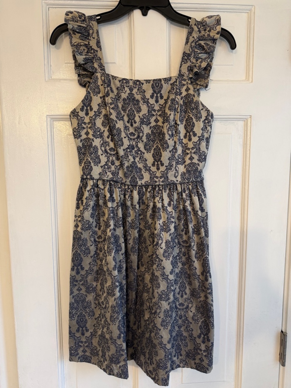 Altar'd State Blue and Cream Ruffle Strap  Dress